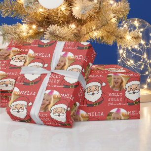 Süßer Weihnachtsmann personalisiertes Foto Kinder Geschenkpapier