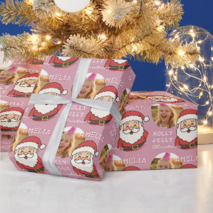 Süßer Weihnachtsmann personalisiertes Foto Kinder Geschenkpapier