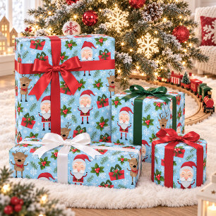 Süßer Weihnachtsmann-Rentier-Schneeflocken-Weihnac Geschenkpapier