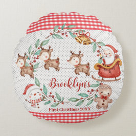 Süßer Weihnachtsmann Rentier Schneemann 1. Weihnac Rundes Kissen