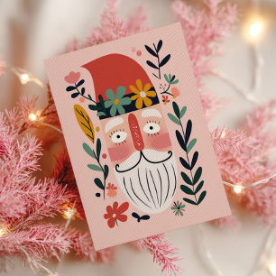 Süßer Weihnachtsmann Retro-Blumenmuster Rosa Frohe Postkarte