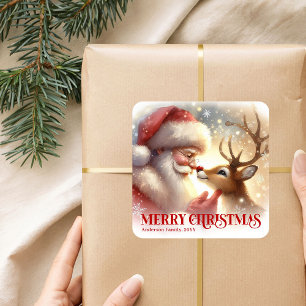 Süßer Weihnachtsmann Rudolph personalisierter Feie Quadratischer Aufkleber