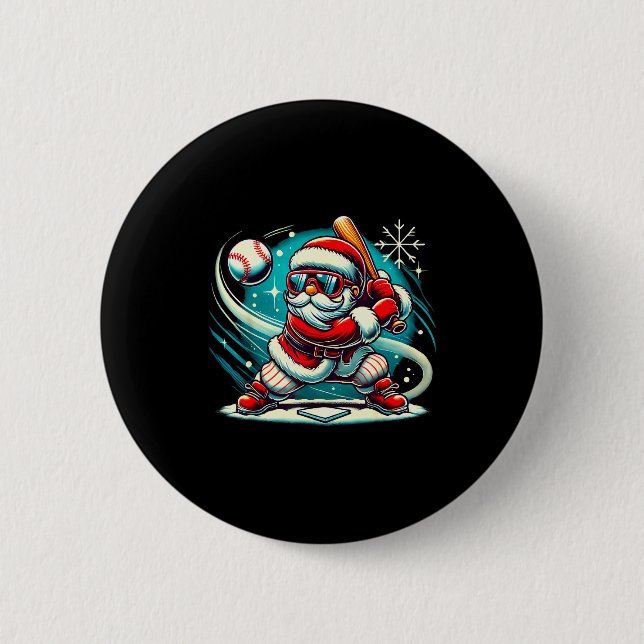 Süßer Weihnachtsmann spielt Baseball Jungen Kinder Button (Vorderseite)