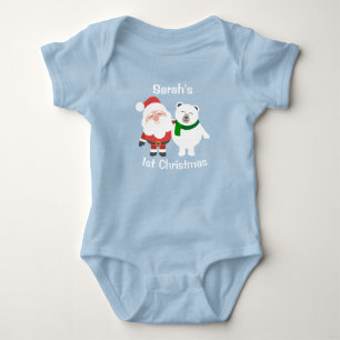 Süßer Weihnachtsmann und Eisbär 1. Weihnachten Baby Strampler