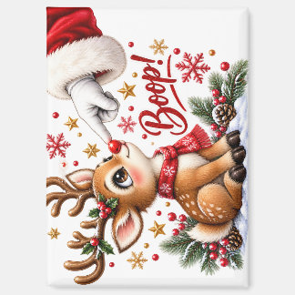 Süßer Weihnachtsmann und Nasenstupser vom Rentier Magnet