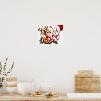 Süßer Weihnachtsmann und Nasenstupser vom Rentier Poster