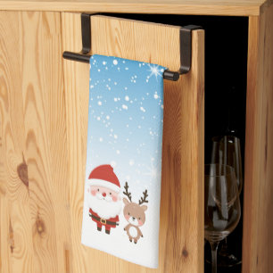 Süßer Weihnachtsmann und Rentiere Geschirrtuch