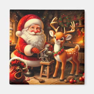 Süßer Weihnachtsmann und Rentiere Magnet
