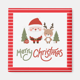 Süßer Weihnachtsmann und Rentiere Magnet