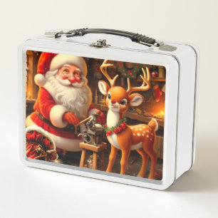 Süßer Weihnachtsmann und Rentiere  Metall Brotdose