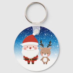 Süßer Weihnachtsmann und Rentiere Schlüsselanhänger