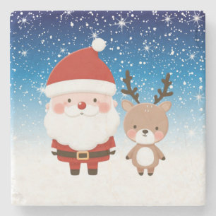 Süßer Weihnachtsmann und Rentiere Steinuntersetzer
