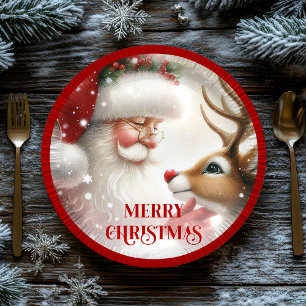 Süßer Weihnachtsmann und Rudolph Lustiges Weihnach Pappteller