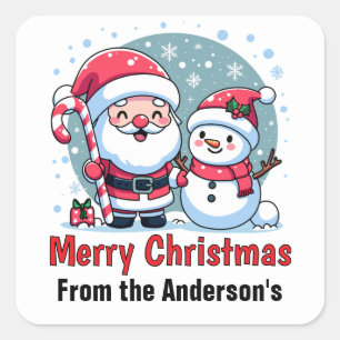 Süßer Weihnachtsmann und Schneemann Weihnachten Be Quadratischer Aufkleber