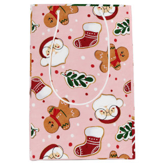 Süßer Weihnachtsmann & Weihnachtsmuster-Papier Mittlere Geschenktüte