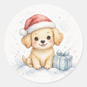 Süßer Weihnachtsmann-Welpe Weihnachten Runder Aufkleber