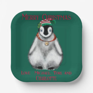 Süßer Weihnachtspinguin, festliches arktisches Tie Pappteller