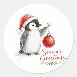 Süßer Weihnachtspinguin mit Ornament Runder Aufkleber