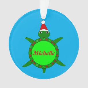 Süßer Weihnachtsschildkröte mit blumiger Schale Cu Ornament