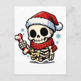 Süßer Weihnachtsskelett mit Zuckerstange Kawaii Postkarte