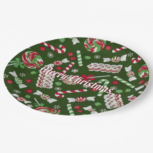 Süßer Weihnachtssüßigkeits-Muster-Papier-Teller 2 Pappteller (Schrägansicht)
