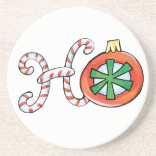 Süßer Weihnachtstext, Ho in Candy Cane-Ornamenten Getränkeuntersetzer