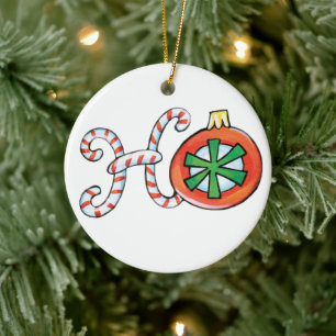 Süßer Weihnachtstext, Ho in Candy Cane-Ornamenten Keramik Ornament