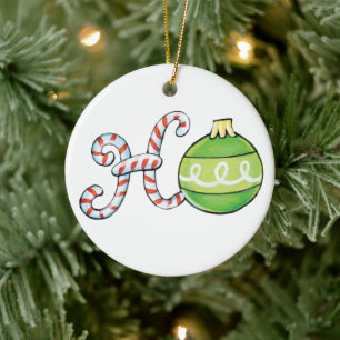Süßer Weihnachtstext, Ho in Candy Cane-Ornamenten Keramik Ornament