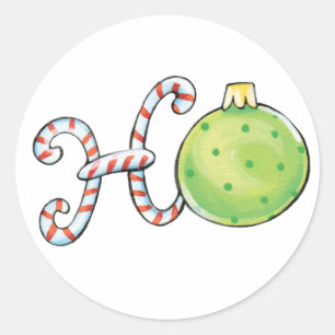 Süßer Weihnachtstext, Ho in Candy Cane-Ornamenten Runder Aufkleber