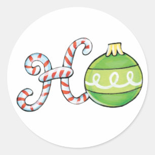 Süßer Weihnachtstext, Ho in Candy Cane-Ornamenten Runder Aufkleber