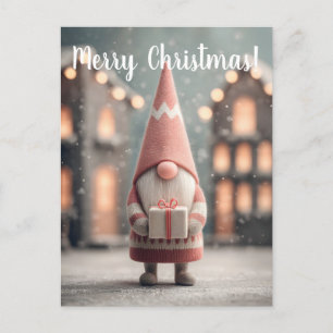 Süßer Weihnachtszwerg mit einer Geschenkschachtel Postkarte