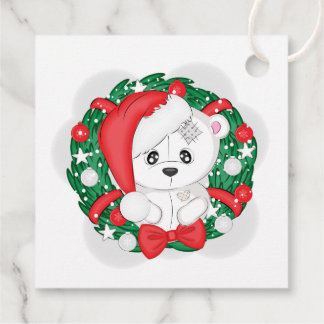 Süßer weißer Bär im Weihnachtskranz Geschenkanhänger