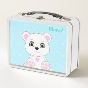 Süßer weißer Eisbär auf hellblauem Metall-Lunchbox Metall Brotdose