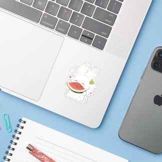 Süßer Weißer Hase Watermelone Essend Sticker