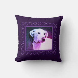 Süßer weißer Labrador-Mischlingshund lila Valentin Kissen