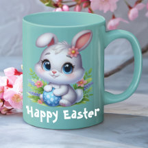 Süßer weißer Osterhase mit Ei