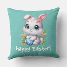 Süßer weißer Osterhase mit Ei
