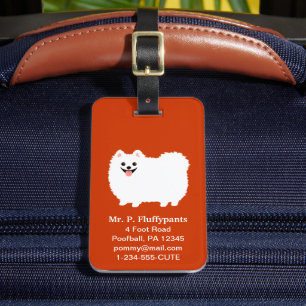 Süßer Weißer Pomeranian mit anpassbarem Text Gepäckanhänger