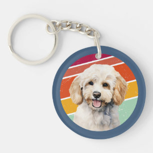 Süßer Weißer Pudel Hund Retro Hintergrund Schlüsselanhänger