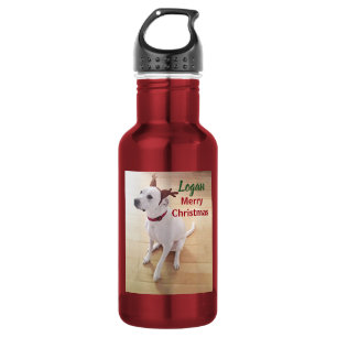 Süßer Weißer Rentier-Welpe Hund Foto Weihnachten Edelstahlflasche