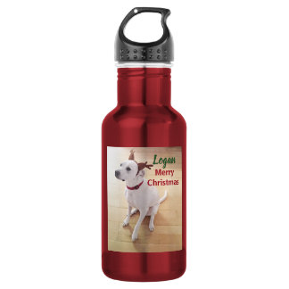 Süßer Weißer Rentier-Welpe Hund Foto Weihnachten Edelstahlflasche