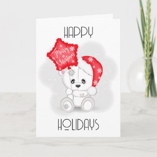 Süßer weißer Teddybär mit Weihnachtsballon Feiertagskarte