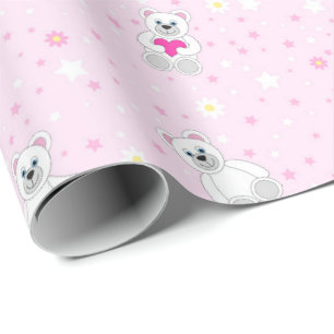Süßer Weißer Teddybär Rosa Babyparty-Muster Geschenkpapier