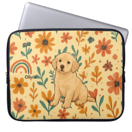 Süßer Welpe & Boho-Blumen Laptopschutzhülle