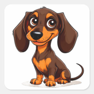Süßer Welpe Dachshund Cartoon-Kunstwerk Quadratischer Aufkleber