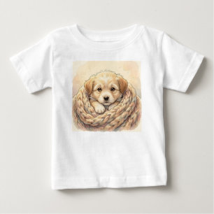 Süßer Welpe eingewickelt in eine gestrickte Decke Baby T-shirt