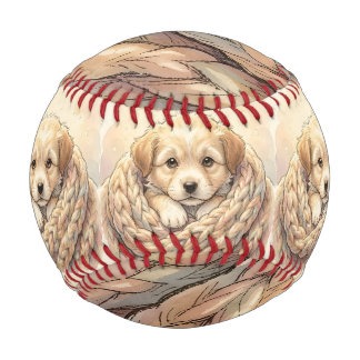 Süßer Welpe eingewickelt in eine gestrickte Decke Baseball