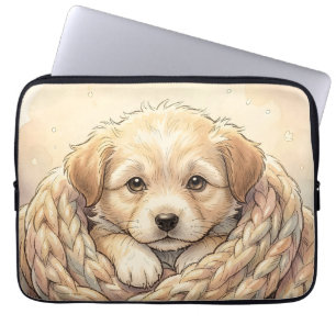 Süßer Welpe eingewickelt in eine gestrickte Decke Laptopschutzhülle