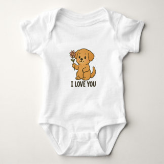 Süßer Welpe hält Blume – ICH LIEBE DICH Süßer Hund Baby Strampler