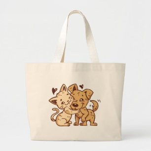 Süßer Welpe Hund Kätzchen Liebe Cartoon Kitty Katz Jumbo Stoffbeutel